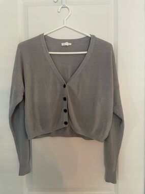 Garage Gray V-Neck Cropped Button Cardigan